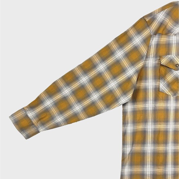 Wrangler Plaid Shirt Men’s 2XL Orange Gray Flap Pockets snap Lightweight Flannel - Picture 6 of 13